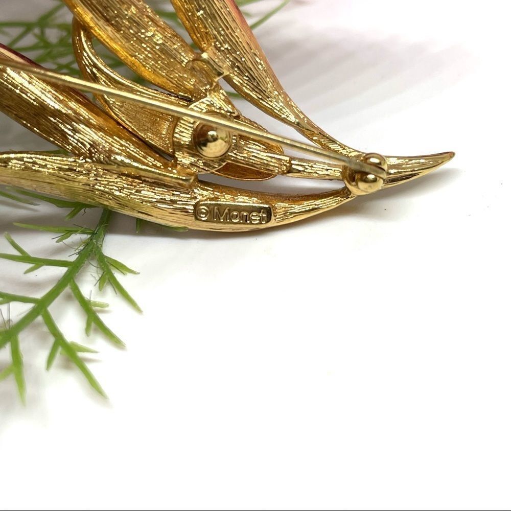 VINTAGE⚜️RARE MONET Wheat Brushed Golden Brooch - Picture 8 of 9